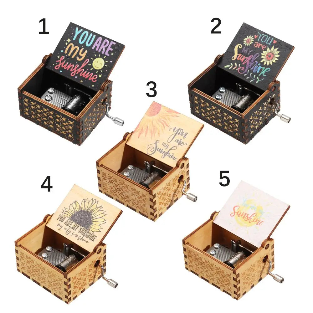 Valentine's Day Birthday Christmas Wooden Black Engraved You are My Sunshine Music Box Hand-Cranked Musical Boxes Quake