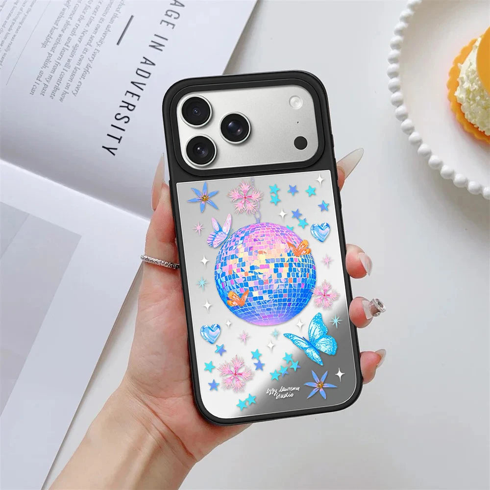 Dragonfly Star Pattern Mirror Surface Magnetic Phone Case Cover for IPhone 13 14 15 16 17 18 Pro Max Case Quake