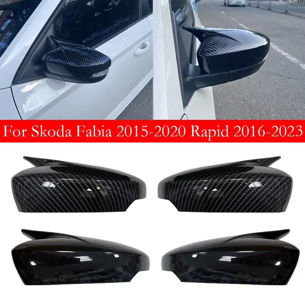 For Skoda Fabia 2015-2020 Rapid 2016-2023 Car Sticker Rearview Side Mirror Cover Wing Cap Exterior Door Rear View Case Trim ABS Quake