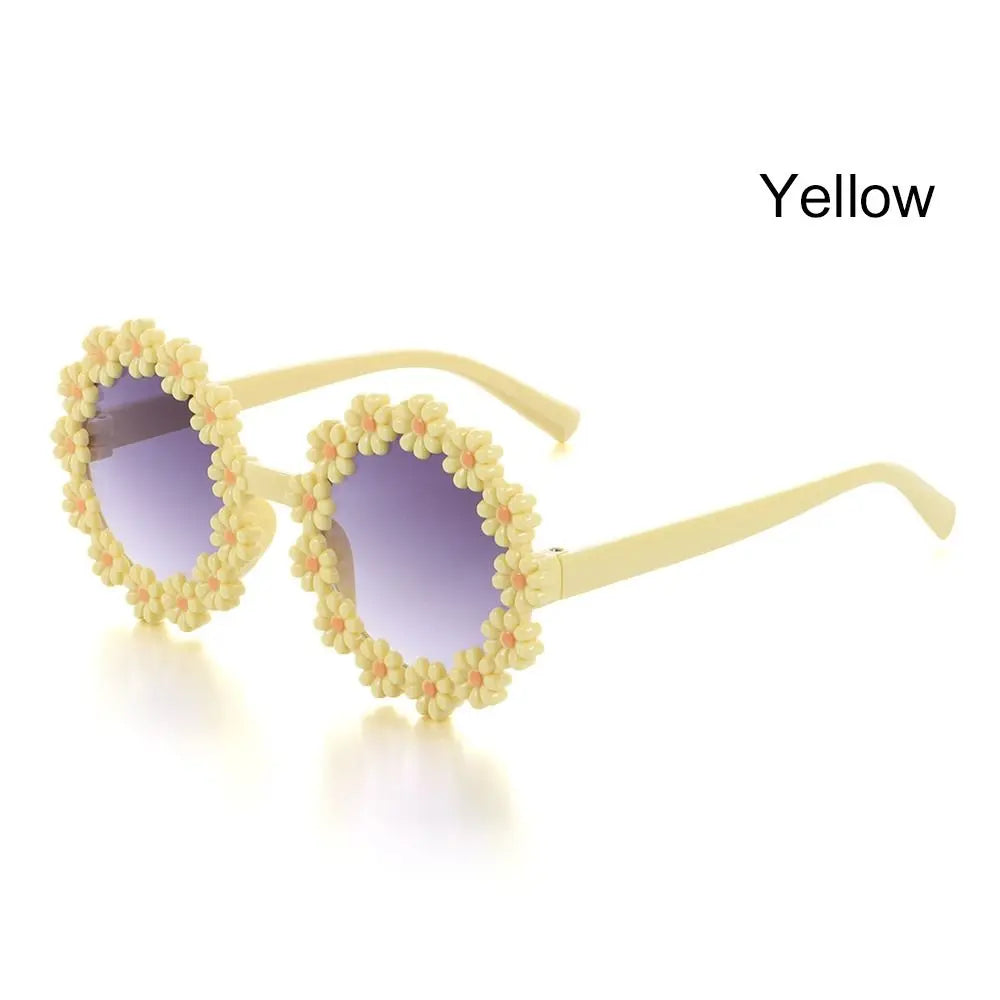 Round Flower Sun Glasses for Kids Cute Daisy Sunglasses Children Outdoor Sun Protection Shades Fashion Funny Party Eyewear Quake Yellow