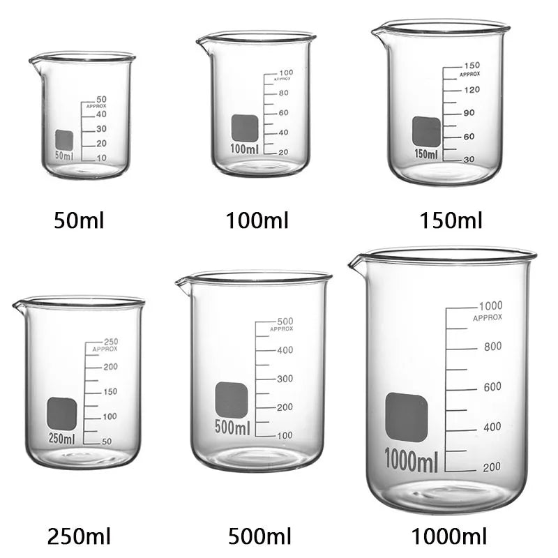 YWDL Heat Resistant Borosilicate Glass Beaker Measuring Cup Thick Glass Measuring Jug for Lab & Kitchen Multiple Capacity Quake