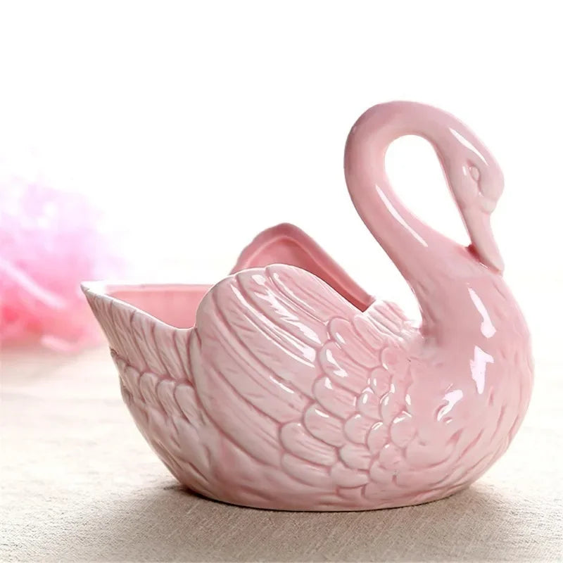 Swan Ceramic Ornaments Decoration Desktop Storage Box Tealight Candles Holder Flower Pot Home Decor Furnishings Quake