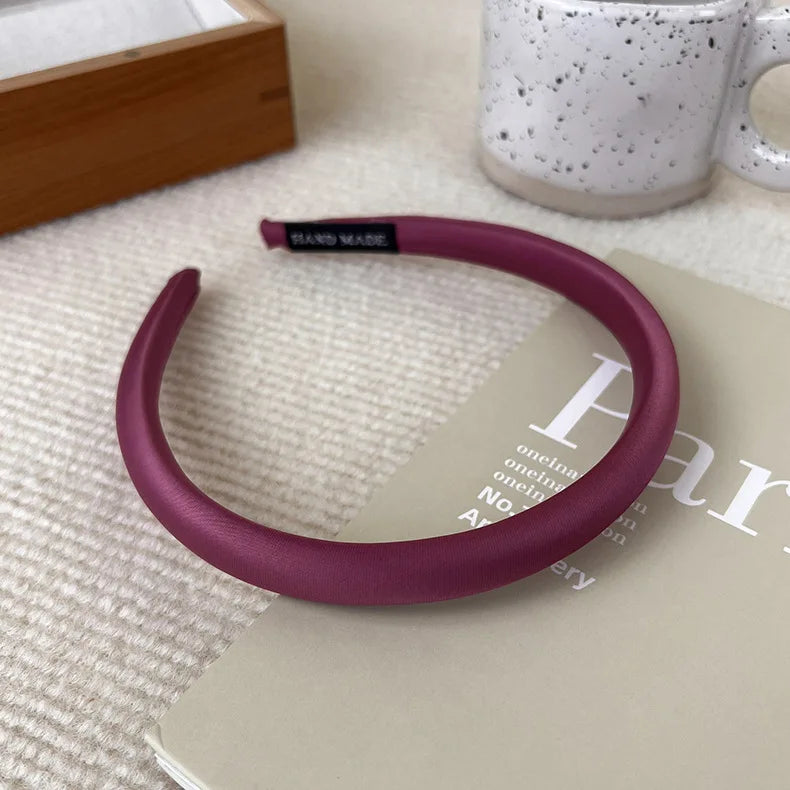 Satin Thin Edge Sponge Headband Women's Pure Color High Skull Top Hair Accessories Headband New Arrival Quake D purple