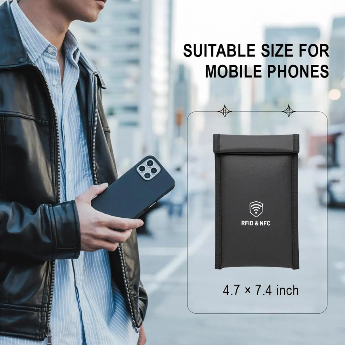 Cell Phone Signal Blocker Anti-Tracking Anti-Theft Signal Shield Sleeve Phone Pouch with Detachable Wrist Strap for Privacy Data Quake
