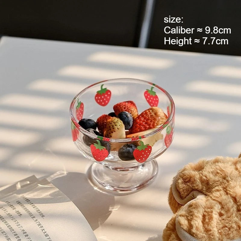 Cute Strawberry Ice Cream Bowl Children's Home Ice Cream High Footed Bowl Fruit Salad Dessert Bowl Quake