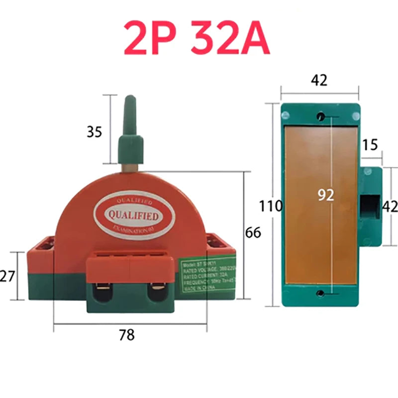 1Pcs 2 Pole Double Throw Knife Disconnect Switch 32A 63A 100A DPDT Cutter Safety Disconnect Switch Power Disconnect Switch Quake 2P32A