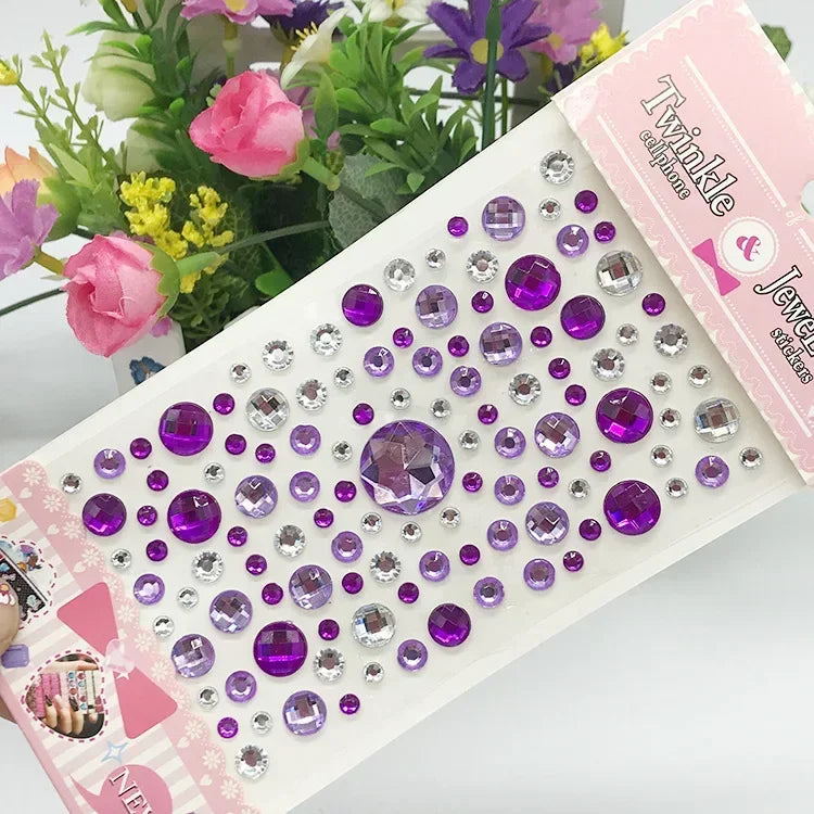 Rhinestone Crystal Face Stickers Diamond Face Makeup DIY Decoration Disposable Acrylic Tattoo Stickers Drill Phone Eyes Sticker Quake Round-purple
