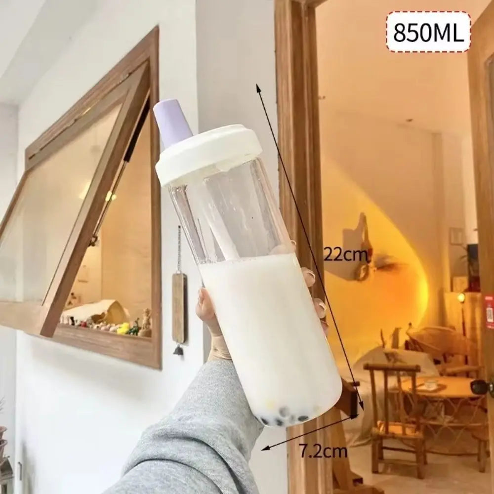 500/850ml Water Bottles Juice Milk Plastic Cup with Lid Straw Bubble Tea Coffee Cups Transparent Large Capacity Drinkware Quake 850ml-Purple