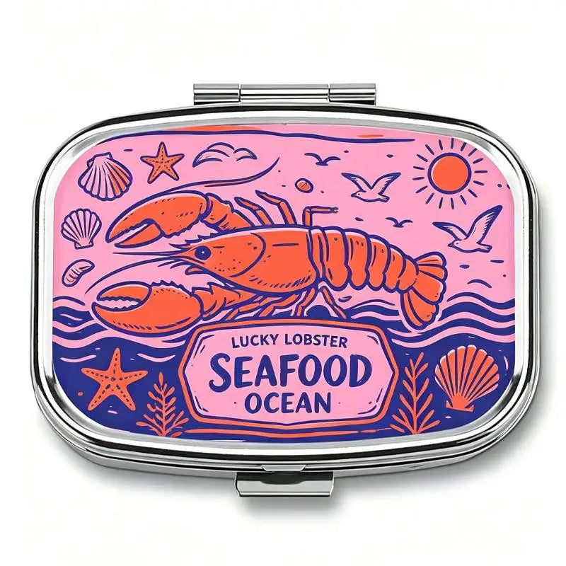 1Pcs 2-Compartment Retro Sardine Print Pill Box Metal Mini Organizer For Women Travel Jewelry Medicine Candy Storage Quake A8