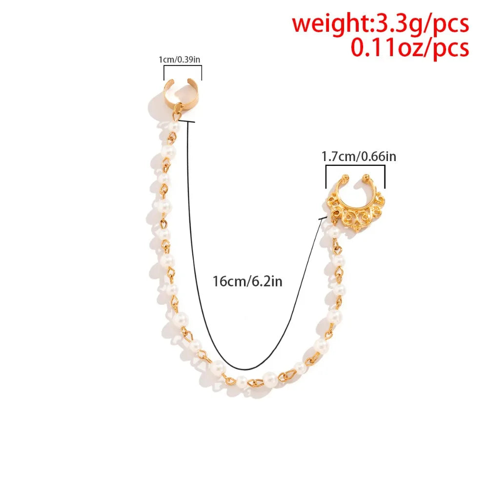 New Fashion Piercing Jewelry Women Temperament Earrings Sweet Personality Imitation Pearl Butterfly Tassel Chain Quake
