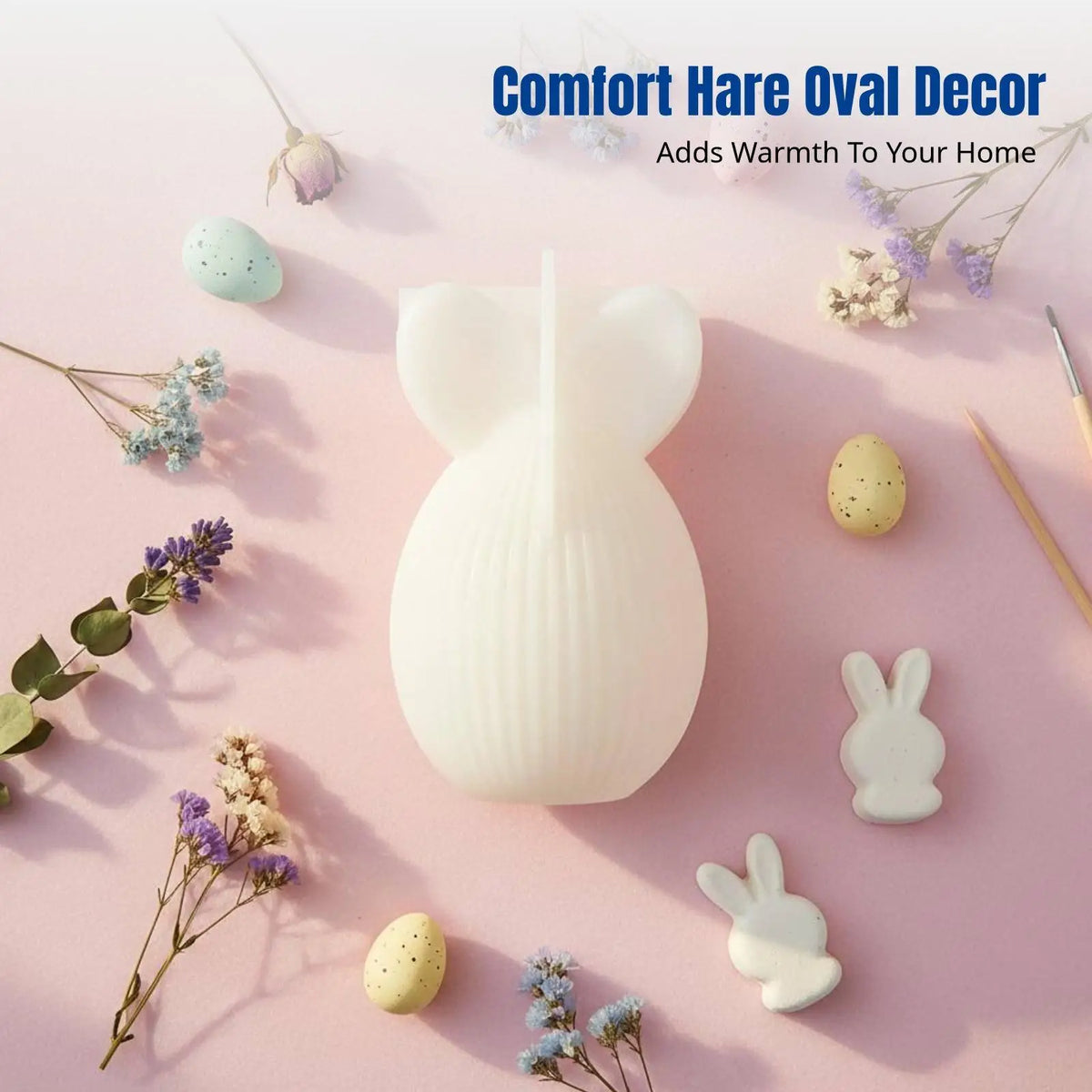 Silicone Candle Mold for DIY Plaster with Bunny Oval Striped Patterns for Creative Home Decor Craft Quake