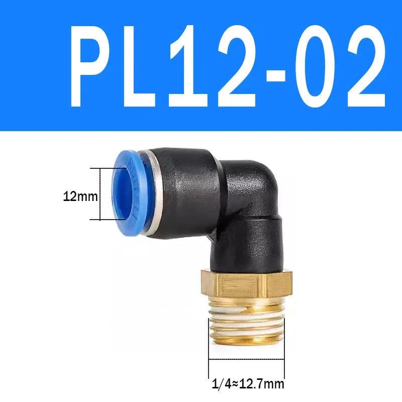 2Pcs PL Pneumatic Quick Connector Threaded Elbow PL6-01/8-02/8-04/10-02/12-03 Hose Air Fitting Quake PL12-02 2pcs WHITE