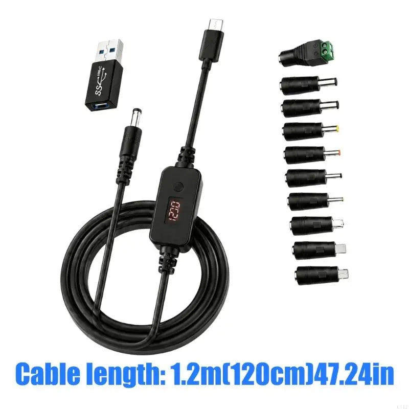 USB C to Round Tip Power Cable with Digital Readout, Voltages Adjustable 5V-20V Output for Worktable Electronics Use 120cm K1KF Quake