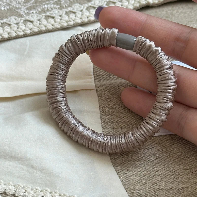 New Silk Hair Scrunchies Korean High Quality Hairbands Women Girls Sweet Pure Color Elastic Rubber Bands Hair Ropes Accessories Quake Light Gray G