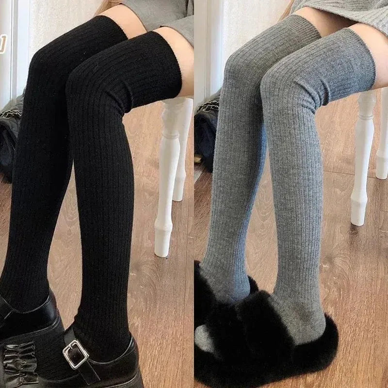 Spring Fall Knee High Stockings for Women White Vertical Stripe Long Socks Fashion Girls JK Skinny Boots Sock Japanese Style Quake