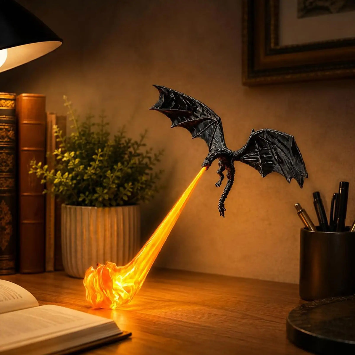 Bookshelf Nook Light 3D Printed Flying Dragon Library Lantern Decor for Nightstand Bedroom Nursery Den Kids Boys Girls Quake