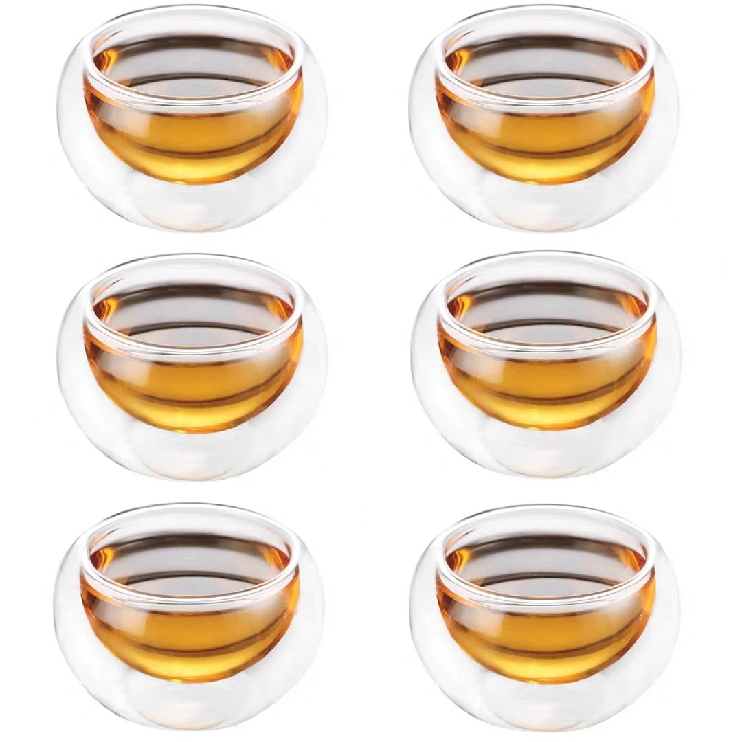 YWDL 50ml Glass Teacups Set Of 4/6pcs Double Walled Insulated Glasses Clear Espresso Coffee Cup Teaware Mug Accessories Quake 6pcs 50-60ml