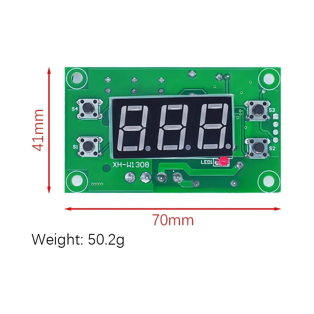 Adjustable Dual LED Digital Display Temperature Controller XH-W1308 Thermostat Switch DC 12V Cool Heat Sensor Red Bleu Quake
