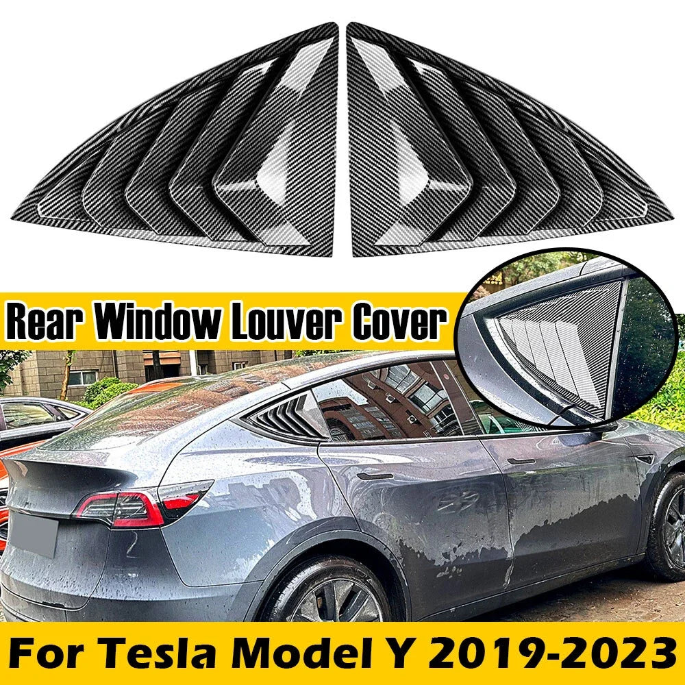 For Tesla Model Y 2019-2023 Car Rear Louver Window Side Shutter Cover Trim Sticker Vent Scoop ABS Carbon Fiber Black Accessories Quake