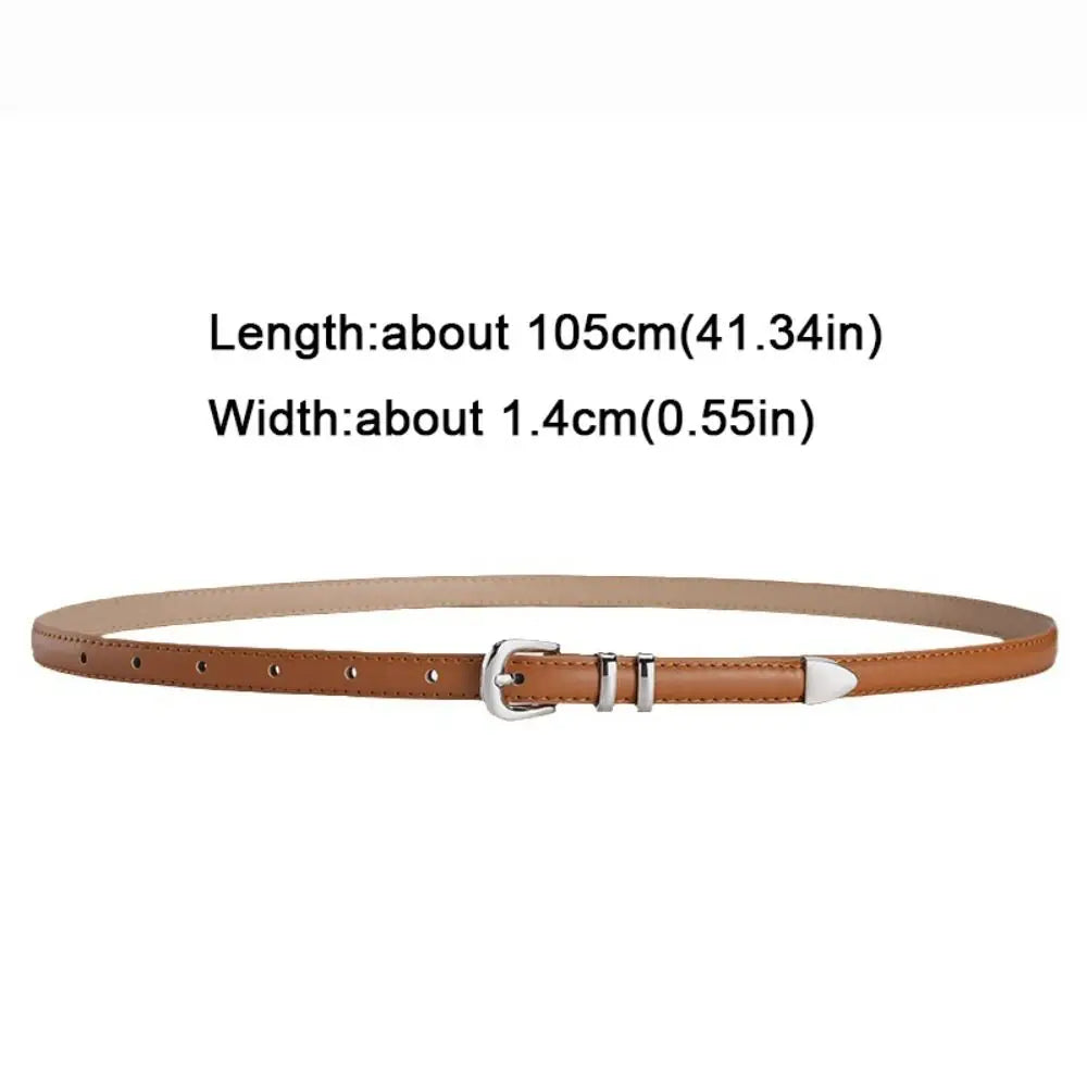 Trend Luxury Design PU Leather Belt Casual Retro Silver Pin Buckle Waistband Versatile Thin Belts Quake