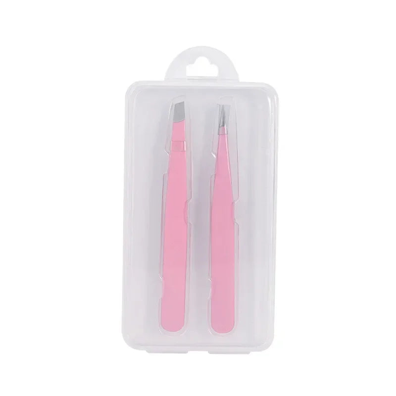 Eyebrow Tweezer Hair Beauty Fine Hairs Pink 2/4Pcs High-QualityPuller Stainless Steel Slanted Brow Clips Removal Makeup Tools Quake Pink 2 pcs