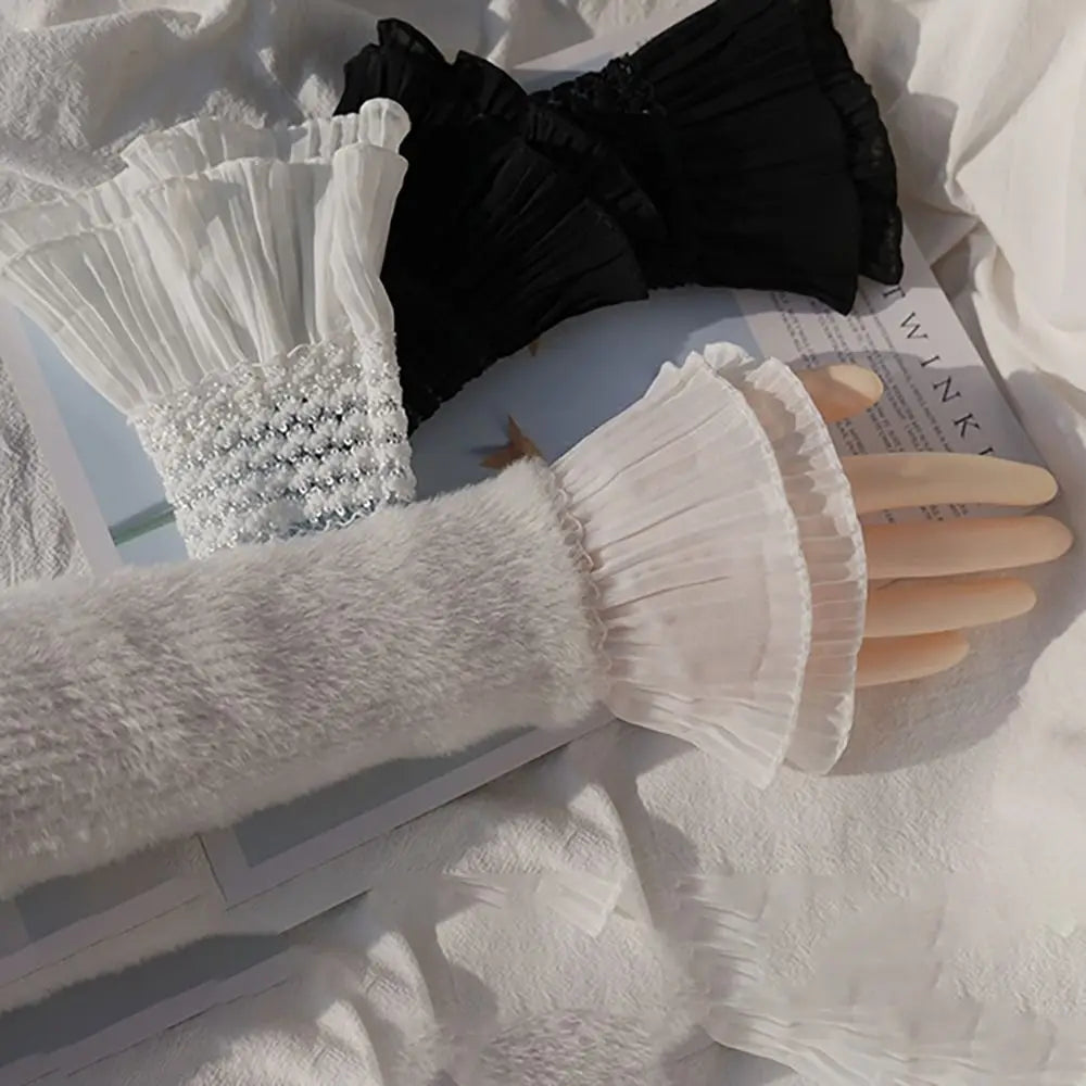 1Pair Spring Autumn Scar Cover Arm Cover Gloves Fake Sleeve Ruffles Elbow Sleeve Lace Cuffs Detachable Sleeve Cuffs Quake