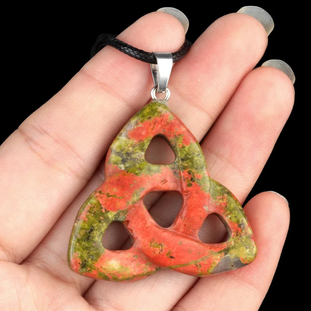 Hot Sale Witch Knot Pendant Necklace Natural Stone Rose Quartz/Amethyst Irish Pendant Lucky Gift For Women And Man Quake Unakite