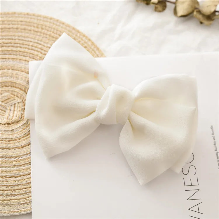 Double Layer Fabric Bowknot Ponytail Clip Sweet Elegant Barrettes Women Girls Simple Solid Color Hairpin Hair Grip Headdress New Quake white