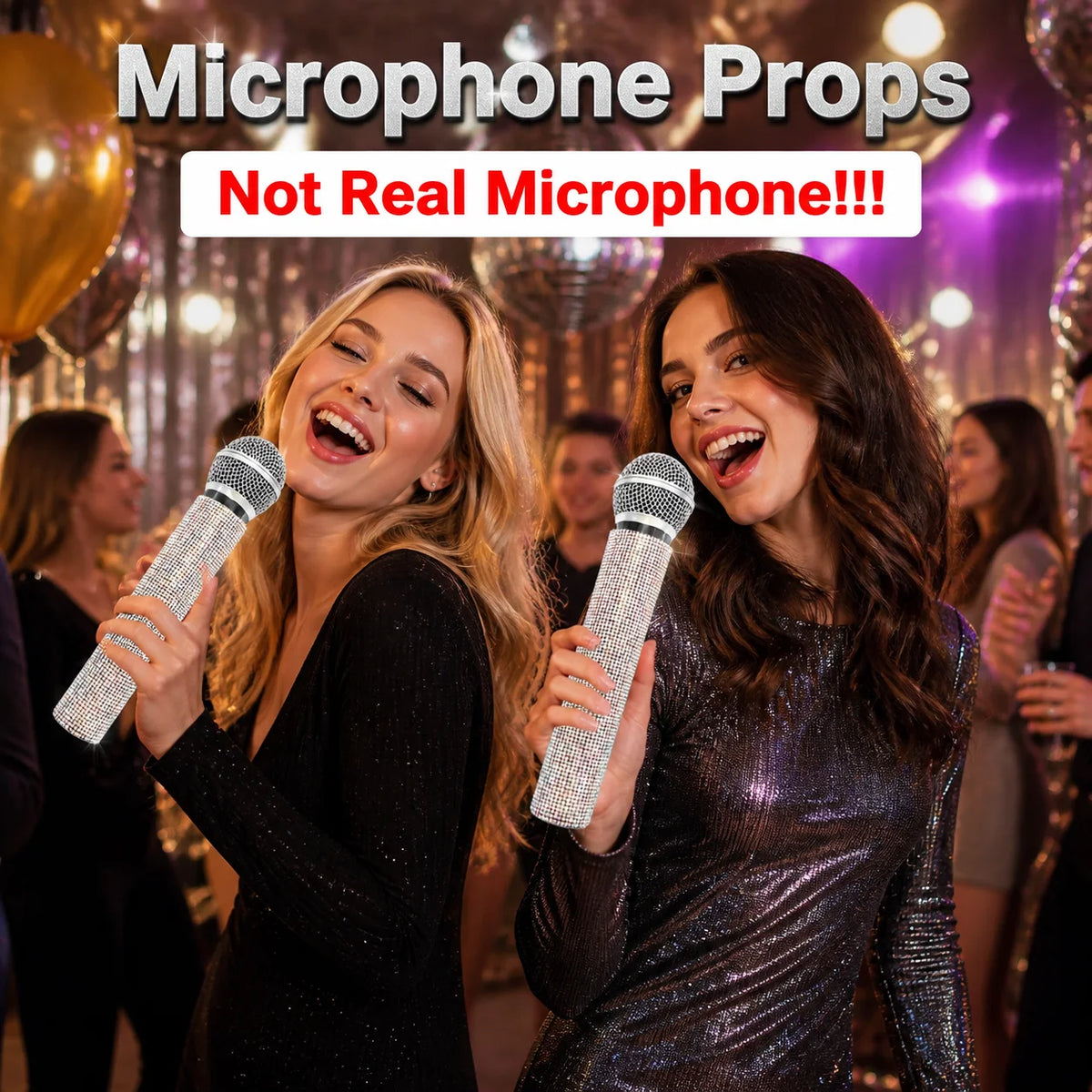 Rhinestone Simulation Microphone Props Colorful Plastic Fake Micriphone Decoration Ornaments For Cosplay Home Bar Party Favors Quake