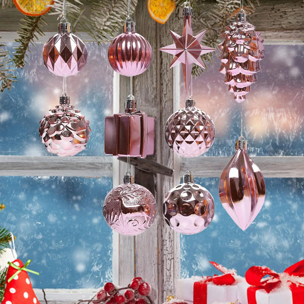 10 Pieces Christmas Tree Ball Ornaments Hanging Shatterproof Xmas Small Pendants for Celebration Birthday Party Decorations Home Quake pink