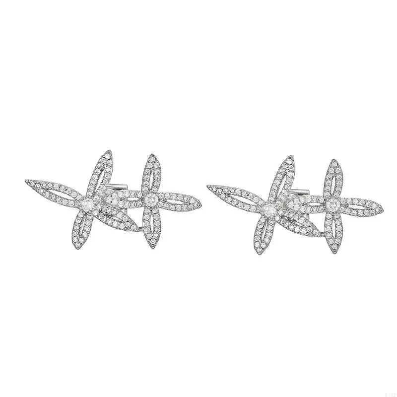 Earbud Decorative Clips Silver Tone Floral Rhinestones Pair, Clip On Wireless Earbud Accessory for Daily Commute K1KF Quake Silver CN