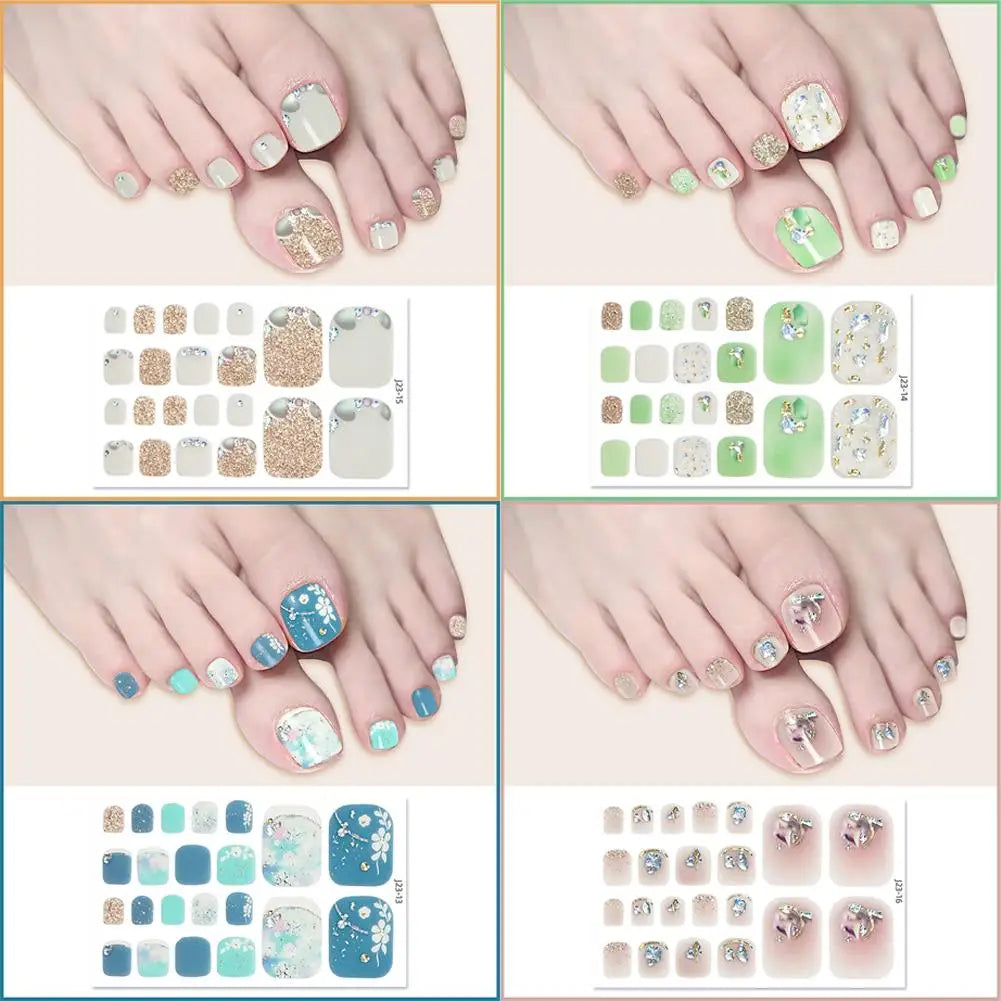 22 Counts Glitter Toe Nail Stickers, Removable Flash Toe Nail Wraps Self Adhesive French Toenail Nail Strips for DIY Manicure Quake