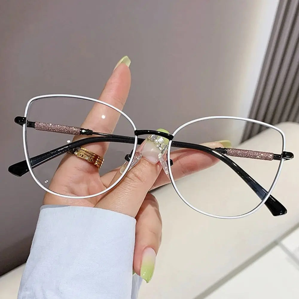 Fashion Vintage Cat Eye Computer Goggles Women Anti Blue Light Glasses Metal Frame Optical Glasses Trendy Office Eyeglasses Quake C02