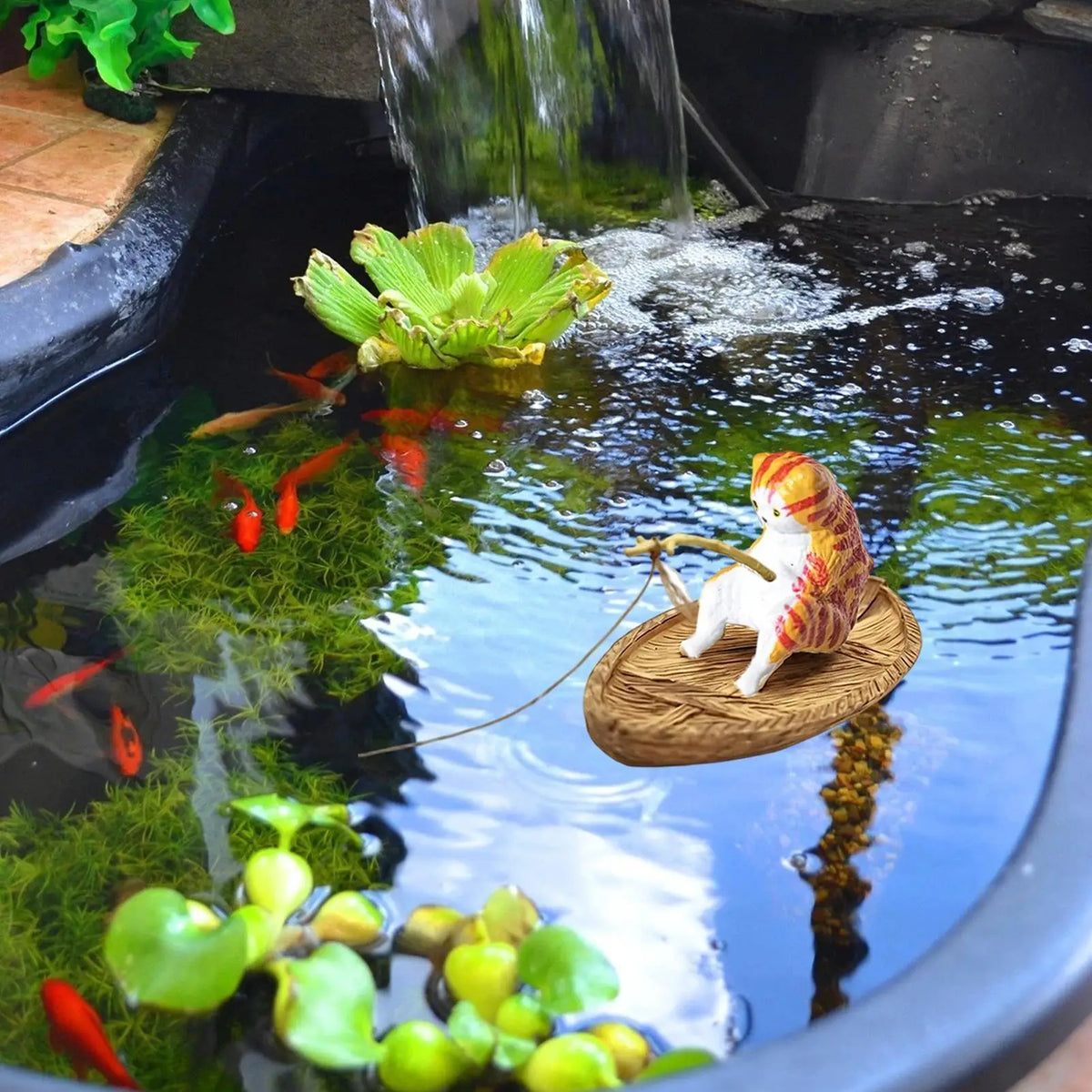 Cute Kitten Fishing Ornament Fish Tank Aquarium Decor for Garden Pond Home Office Landscaping Outdoor Aquatic River Quake