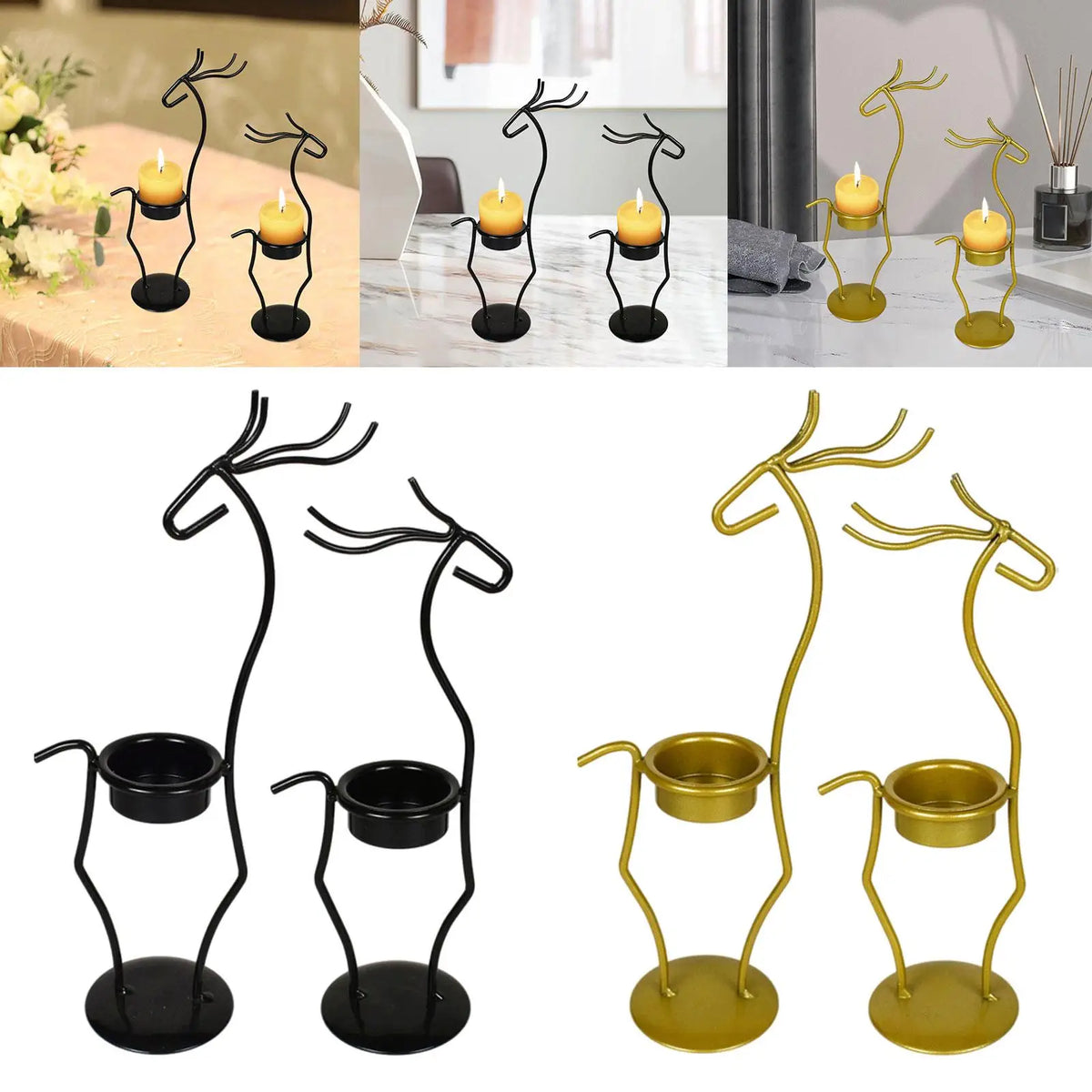 Metal Deer Candle Holders for Pillar Candles Candle Stick Holders Iron Standing Table Centerpieces for Party Anniversary Quake