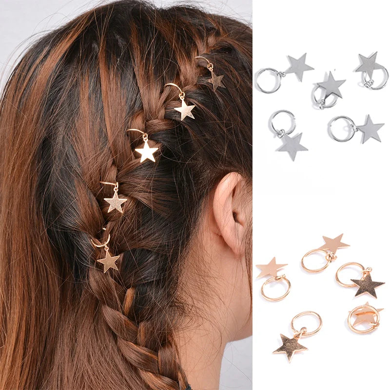 5/10 Pcs Hair Braids Leaves Beads Women Silver Gold Color Hip-hop Hair Rings Braid Bead Hair Headband Braiders Accessories Quake