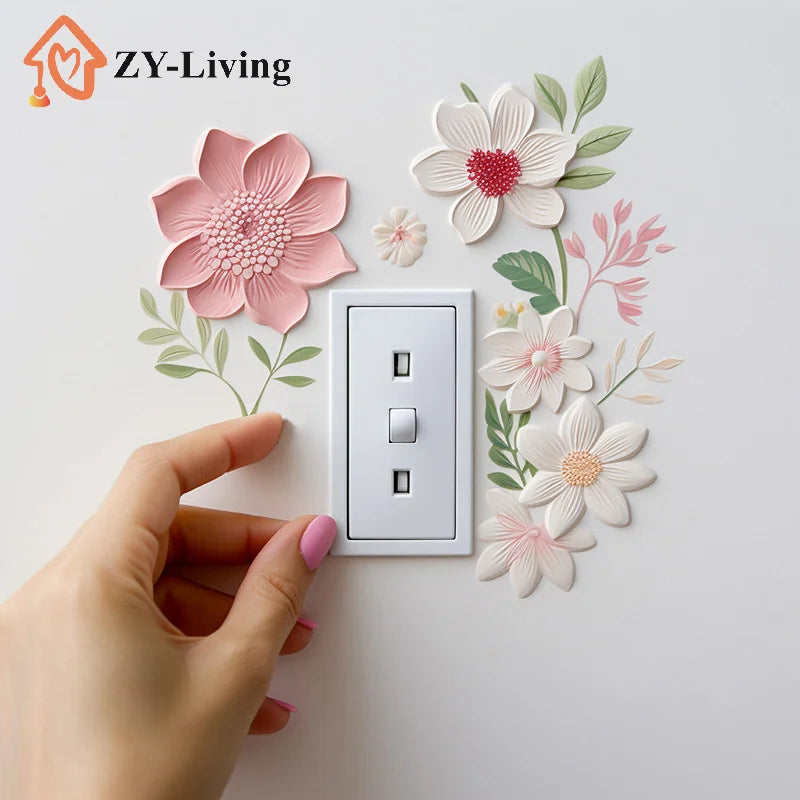 Waterproof PVC Switch Sticker Beautiful Flowers Wall Removable Sticker For Bedroom Bathroom Living Room Home Decoration Sticker Quake