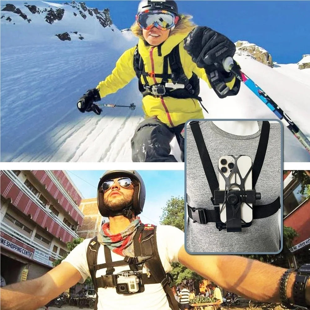 7 in 1 Action Camera Kit Chest Strap Mount Phone Mount Holder Adjustable Live Phone Strap Mount for Cycling Skiing Gopro Holder Quake