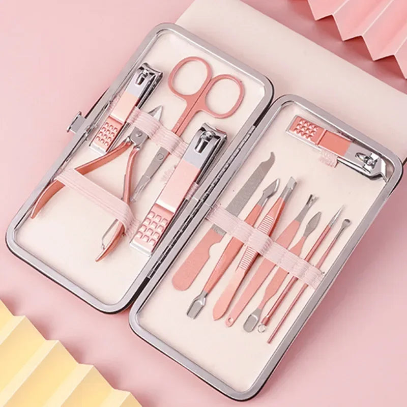 12Pcs/Box Rose Gold Stainless Steel Nail Clipper Set Nails Scissors Dead Skin Pliers Pedicure Knife Manicure Tool Quake 12 Piece Set