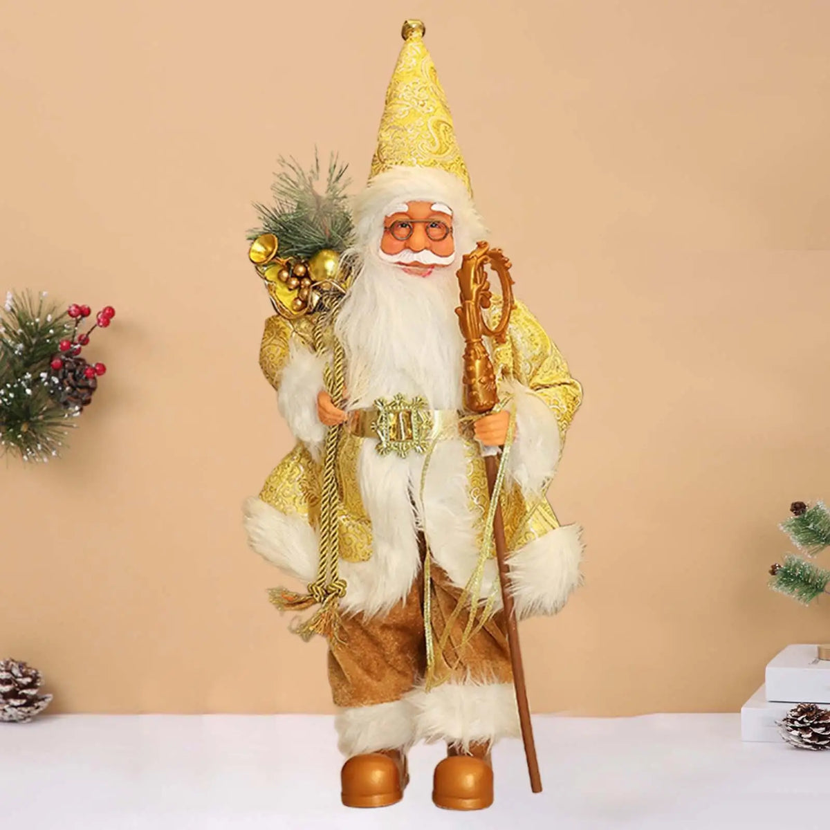 Santa Claus Figurine Xmas Party Ornament Santa Claus Figure for Bedroom Home Quake Gold