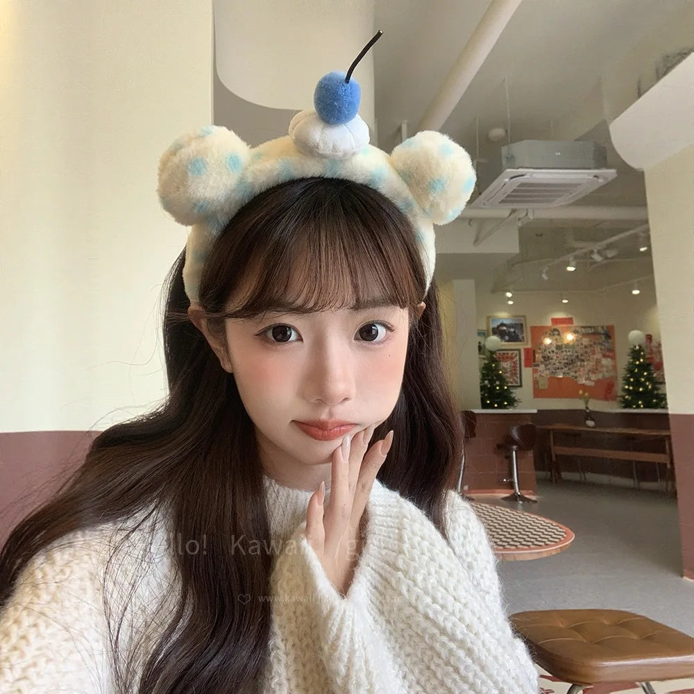 Cute Plush Cherry Bear Ear Headband Birthday Amusement Park Photo Wash Face Headband Sweet Cute Girls Hair Styling Accessories Quake