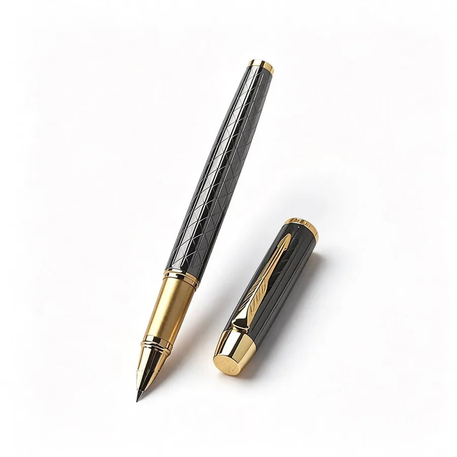 Luxury Engraved Metal Gold Nib Signature Pen With Denim Fabric Pen Case Business Office Writing Gift Fountain Pen Quake 116-1 0.38MM