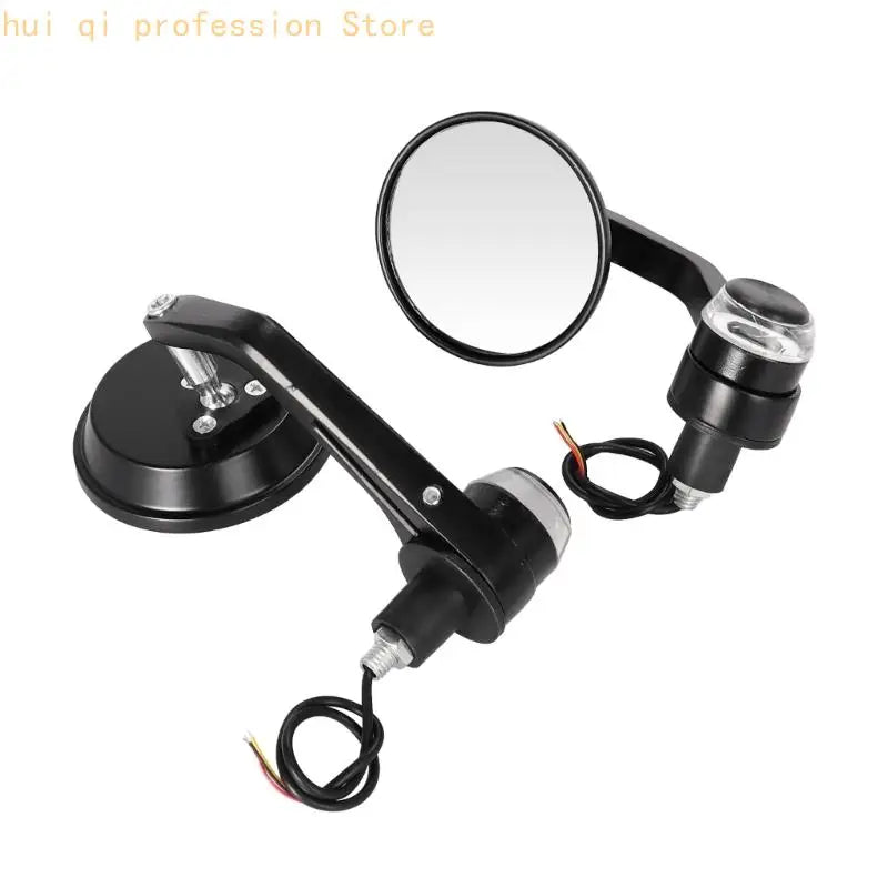 Motorcycle Bar End Mirror Pair with Light Housings, 7/8 Fit Size H8WE Quake White CN