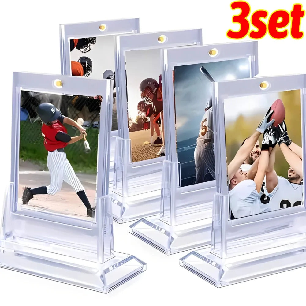 35PT Magnetic Card Holder Set Transparent Display Case for Baseball Card Trading Cards Hard Acrylic Protector Decorative Shelves Quake