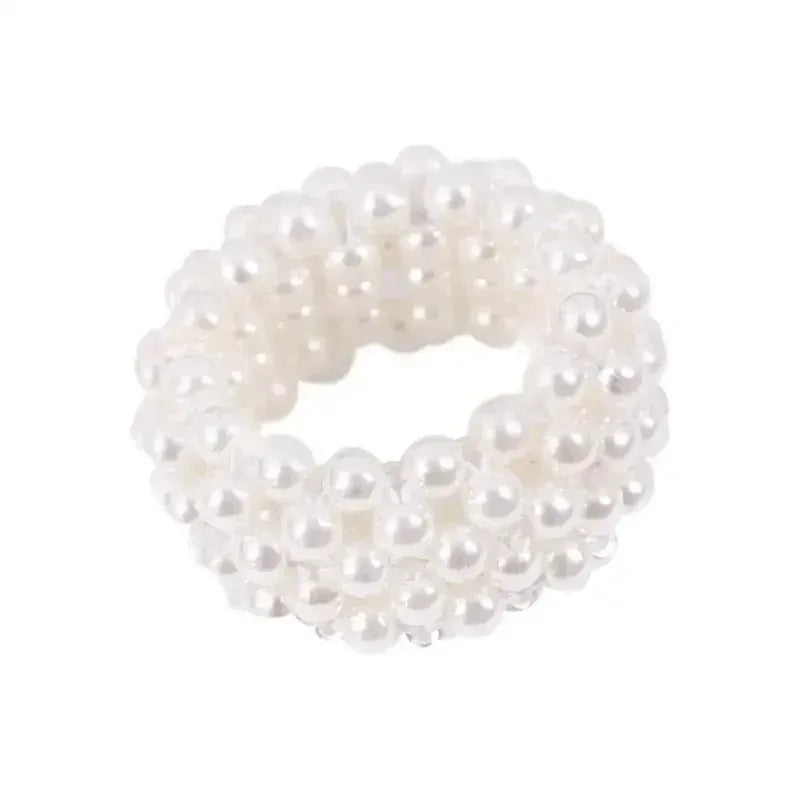 Korean Version of Fresh Ponytail Rubber Headband, Fashionable Handmade Imitation Pearl Beaded Hair Band Headrope Wholesale Quake