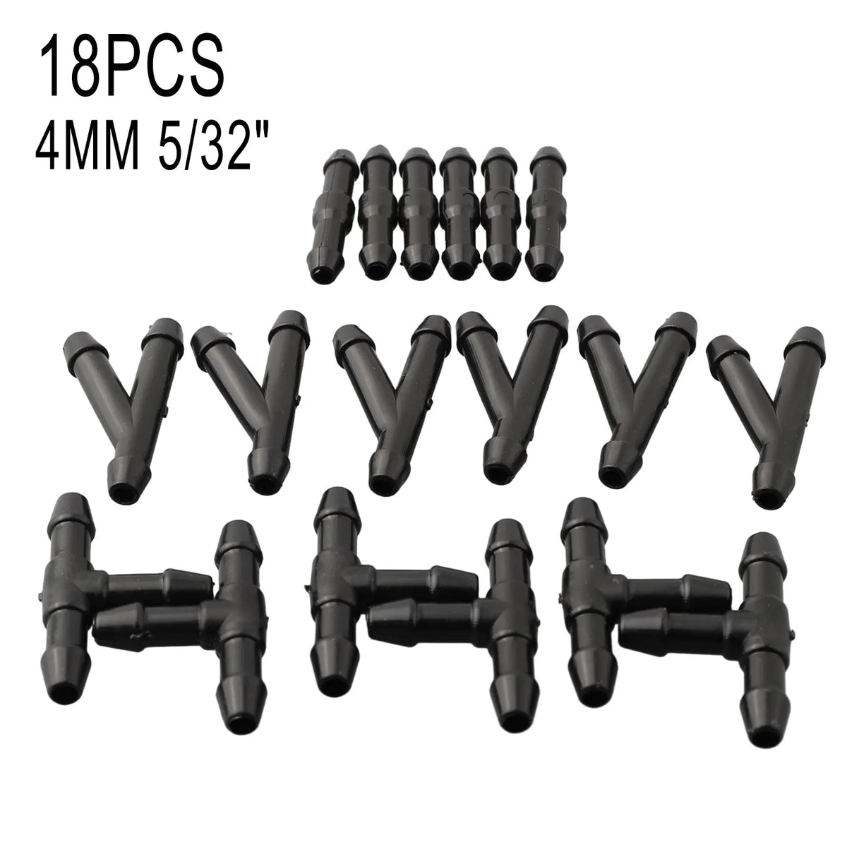 18pcs Splitter Fittings Black T/Y/I Type Washer Hose Connector Water Tube Windshield New Practical Kit for durable Quake