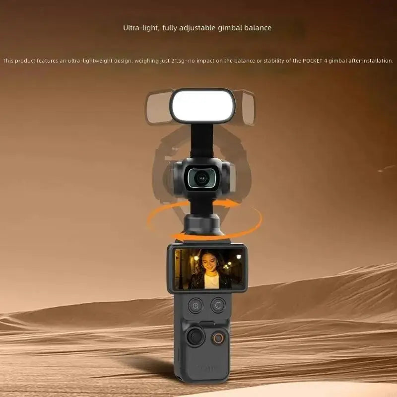 Mini Camera Fill Light with Folding Hinged Arm and Mount, Adjustable Warm Neutral Cool Tones for Front Recording, Desktop Video Quake