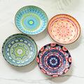 4-Piece Bohemian Pattern Ceramic Plate Set, 8.2 Inch/20.8cm, Multi-Use, Durable, Dishwasher & Microwave Safe Quake 4dishes