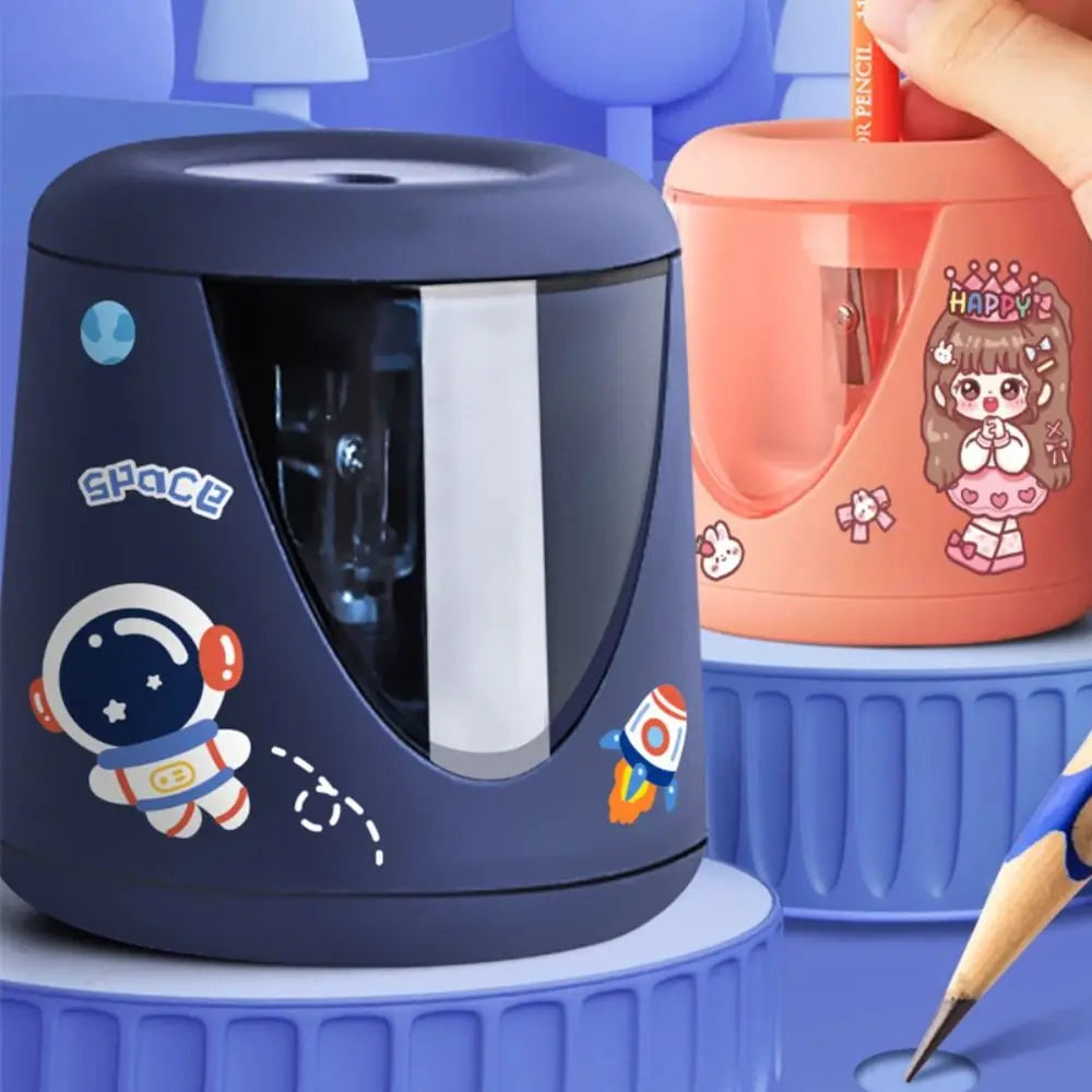 with Decorative Sticker Cartoon Creative Stationery Mechanical Tool Electric Pencil Sharpener Switch Automatic Quake