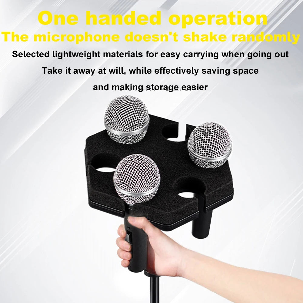 Multi Microphone Holder for Mic Stand - Plastic Multiple Microphone Organizer and Display for Mic Stand,Hold Up to 6pcs Mics Quake